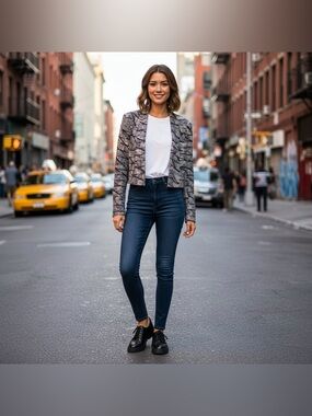 Rebecca Minkoff silk abstract mixed media open blazer size small